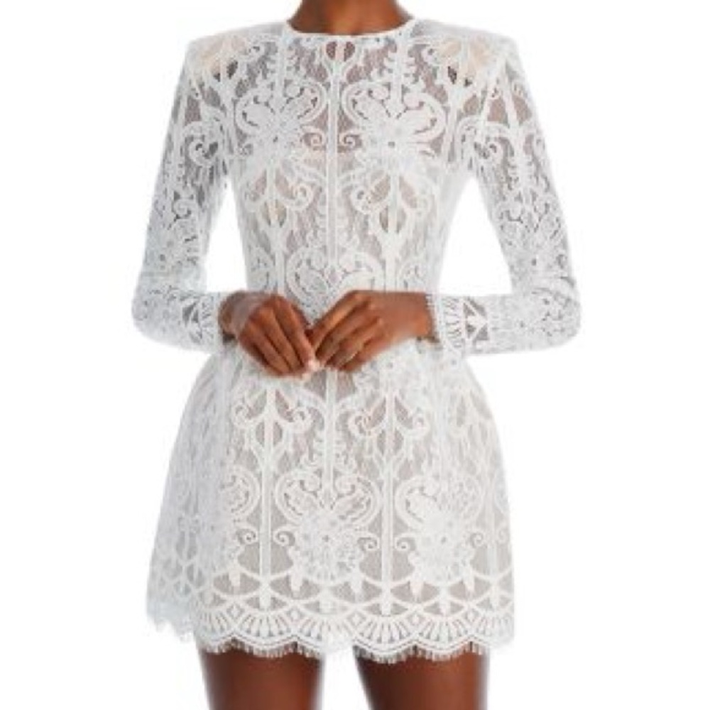 Bronx and Banco White Lace Long Sleeve Dress